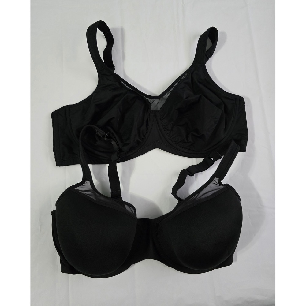 Bali One Smooth U & HSIA Minimizer Bra Lot Black 40D Underwire Mesh Trim 2pc - Picture 2 of 16